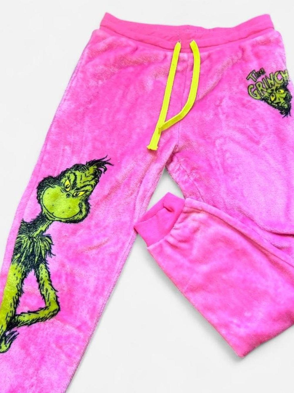 The Grinch Pink Fleece Ankle Joggers with Neon Drawstring